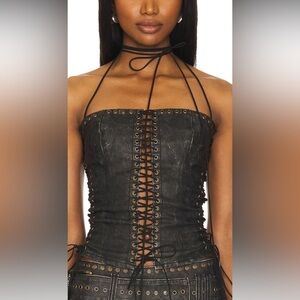 Jaded London Odile Black Faux Leather Lace Up Corset